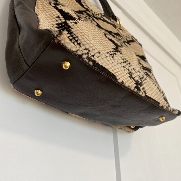 PULICATI ITALY Snake Pattern Calf Hair Leather Large Handbag Tote Bag Purse - Picture 5 of 16
